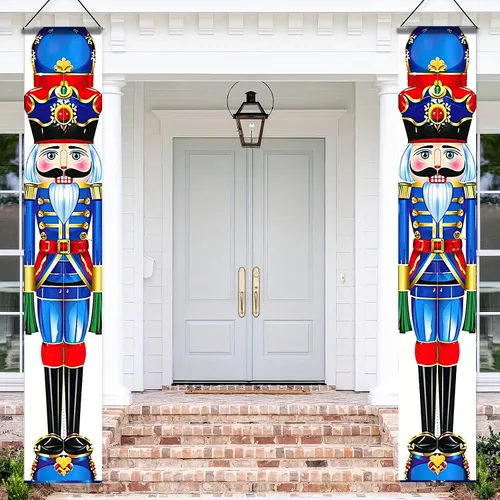 Vista 11 de BlissYard Estandartes de Porche Navideños de Cascanueces 12×71 Pulgadas Hola Invierno Feliz Navidad Decoraciones de Puerta Estandarte de Soldado