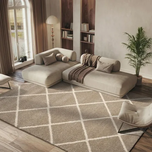 Vista 16 de SAFAVIEH Hudson Shag Collection - Alfombra decorativa de 2 x 3 pies, color beige y marfil, diseño moderno de enrejado, no desprende pelusa