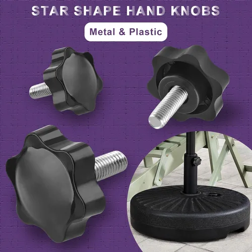 Vista 5 de 6 Piezas de Pomo de Estrella Roscado de M4 x 20mm, Manija de Perilla de Sujeción en Forma de Hexágono de Plástico para Reemplazo de Base de Paraguas