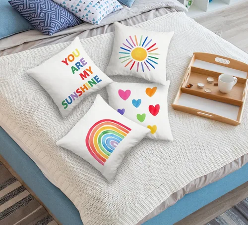 Vista 4 de Boho You Are My Sunshine - Almohada de sol arcoíris para niños, decoración de aula de arco iris, almohadas de aula para niños, decoración de esquina
