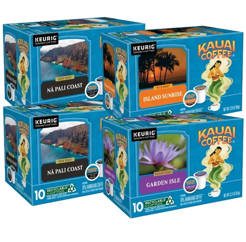 Vista 24 de Kauai Coffee Cápsulas K-Cup para cafeteras Keurig, café arábica, 10% hawaiano, tostado medio, aroma brillante con notas florales, descafeinado, 1