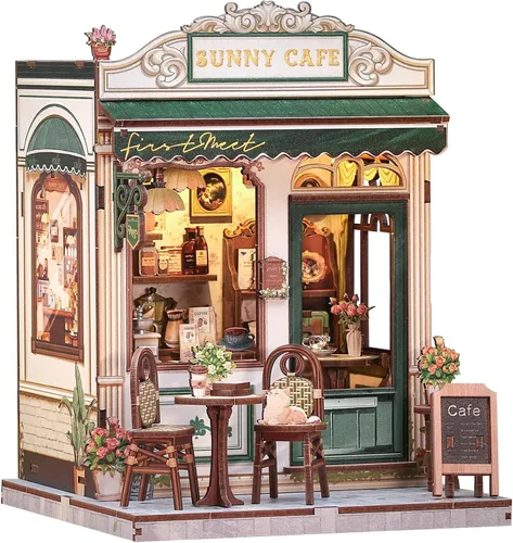 Vista 19 de Cutefun - Kit de rincón de libros - Kit de casa en miniatura DIY para adultos y adolescentes, kit de rompecabezas de madera 3D en miniatura con LED