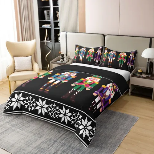 Vista 55 de Funda de edredón de árbol de Navidad 100% algodón natural, juego de ropa de cama de copos de nieve de Navidad para niños y niñas, funda de edredón