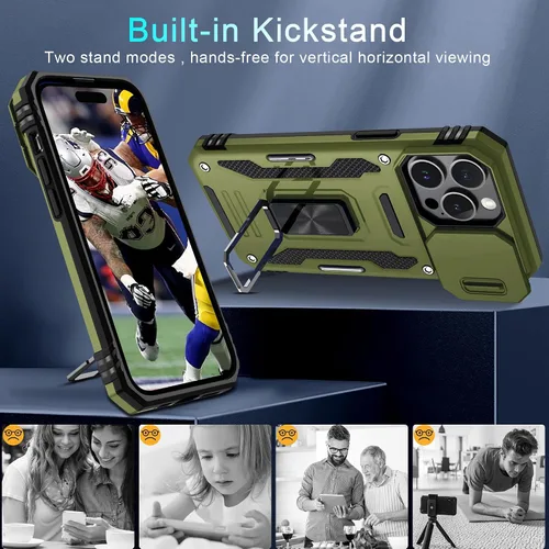 Vista 167 de DEERLAMN Funda para iPhone Xs Max con funda deslizante para cámara + protector de pantalla, soporte giratorio de anillo de grado militar a prueba