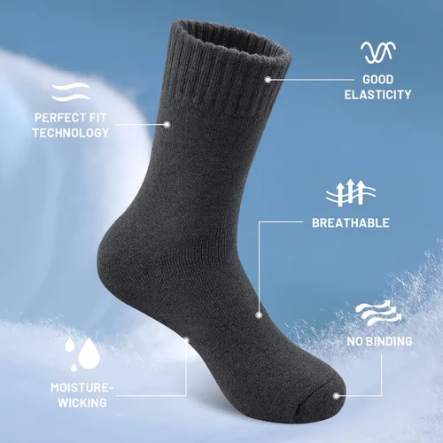 Vista 4 de SIMIYA 5 pares de calcetines de lana merino para hombre calcetines gruesos de lana de invierno calcetines cálidos y transpirables para hombre se