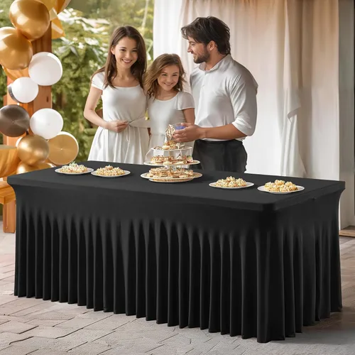 Vista 9 de PARTISKY - Mantel de elastano negro para mesas rectangulares de 4 pies, cubierta de mesa elástica para mesas plegables, bodas, fiestas, banquetes
