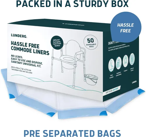 Vista 4 de Lunderg Commode Liners - Paquete económico de 50 unidades de ajuste universal - Forros de inodoro de grado médico desechables para silla de inodoro