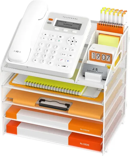 Vista 17 de DocNest - Organizador de archivos de 4 niveles con bandeja para cartas, organizador de escritorio de malla con asa, organizadores de escritorio