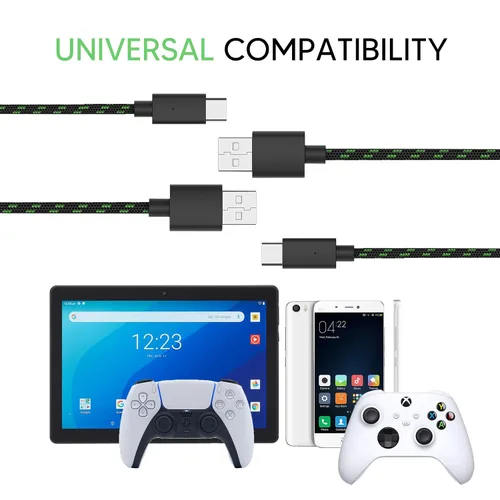 Vista 6 de TALK WORKS Xbox Controller Charger Cord for Series X - 10' Nylon Braided USB C Charging Cable, Compatible wAndroid Samsung Galaxy, PS5 (Pack of 2)