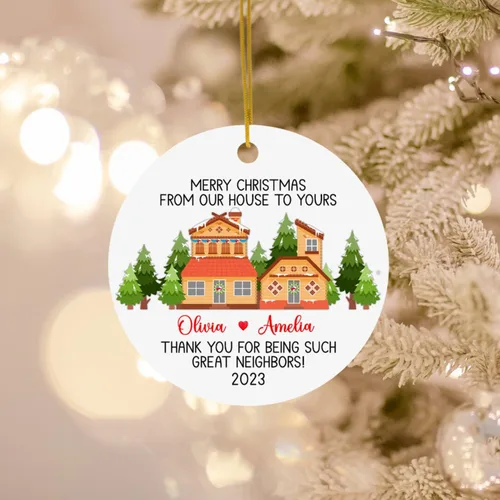 Vista 3 de Adorno de Navidad con texto en inglés «Thank You for Being Great Neighbor», adorno de Navidad personalizado para el mejor amigo, regalo de amistad