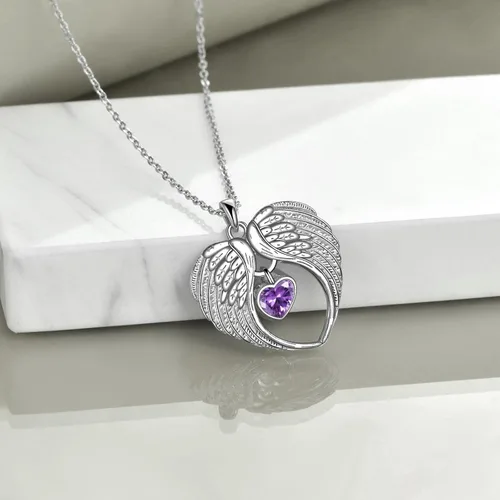Vista 2 de PORTCAS Collar con colgante de alas de ángelcruzabejagato, plata de ley, regalo de joyería para mujeres y niñas