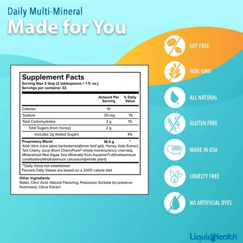Vista 4 de LIQUIDHEALTH Suplemento líquido multimineral diario con ácido fúlvico, acuamina iónica a base de plantas, minerales oceánicos – apoyo inmunológico