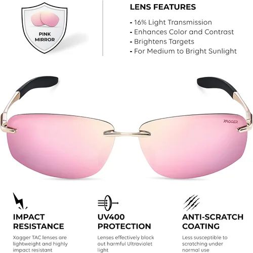 Vista 3 de Xagger Polarized Driving Sunglasses for Men Rimless Metal Frame UV400 Protection Sun Glasses