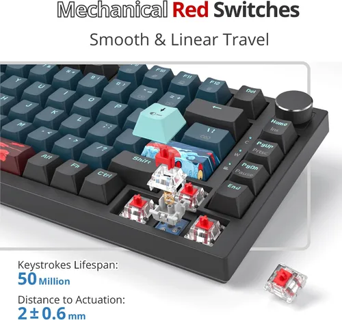 Vista 5 de Junta de teclado 75% montada con almohadillas absorbentes de sonido, teclado mecánico RGB compacto de 82 teclas con cable para juegos, enchufe