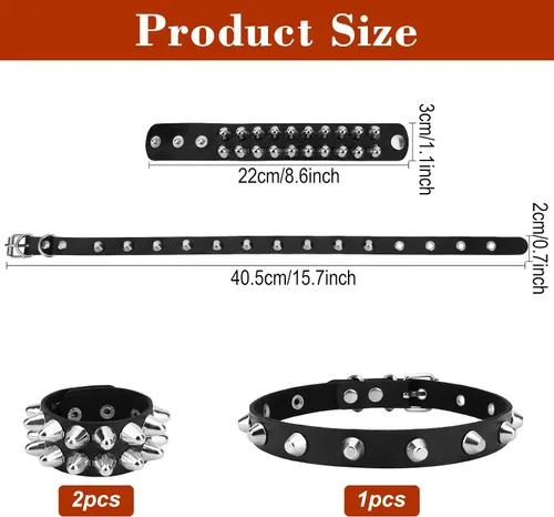 Vista 7 de Pulsera de Halloween, collares, accesorios de cuero con tachuelas, con tachuelas emo, punk, góticas, collares para mujeres y hombres