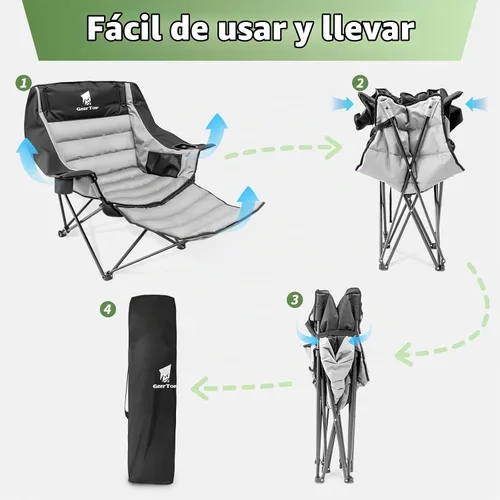 Vista 8 de GEERTOP Silla de camping acolchada de gran tamaño con reposapiés