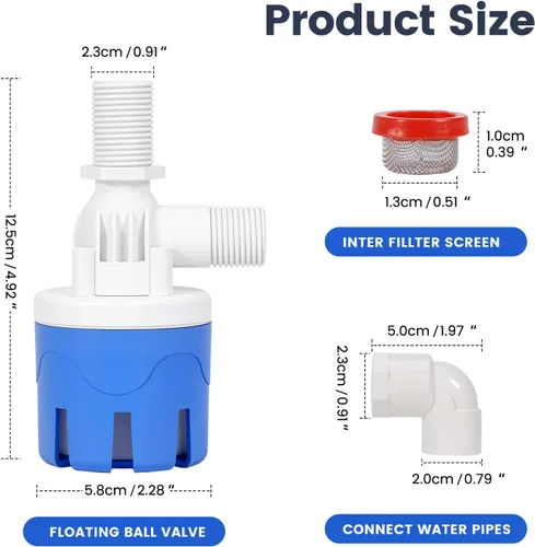 Vista 7 de Válvula automática de control de nivel de agua de entrada superior de 1/2" 2PC Válvula de flotador de agua auto para el tanque de agua de ganado