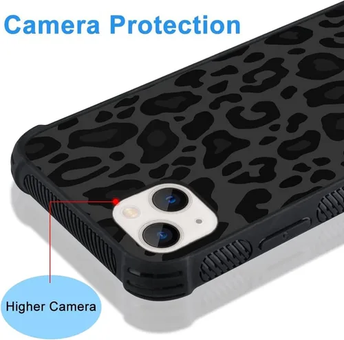 Vista 4 de KANGHAR - Funda compatible con iPhone 13, diseño de leopardo negro, textura de neumático antideslizante, a prueba de golpes funda protectora