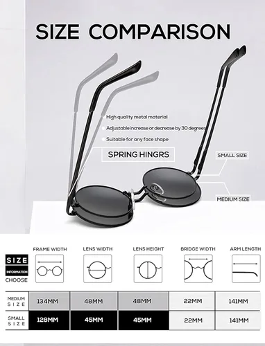 Vista 3 de Gafas de sol polarizadas redondas para hombres y mujeres estilo hippie estilo círculo protección UV