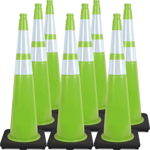 Vista 36 de Conos de Tráfico de PVC Naranja/Verde Fluorescente, Cono de Estacionamiento con Base Negra Pesada Estructuralmente Estable Resistente a