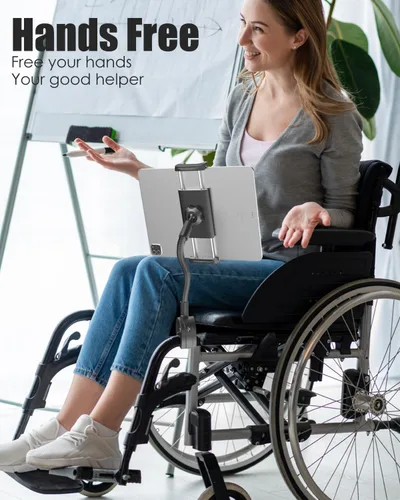 Vista 4 de Soporte para tablet para brazo de silla de ruedas [versión profesional] brazo largo cuello de cisne eléctrico silla de ruedas abrazadera de montaje