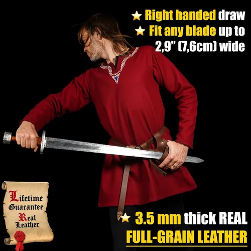 Vista 4 de Cinturón medieval con vaina para espada aventurero con soporte de cuero para espada universal, espada larga, cutlass