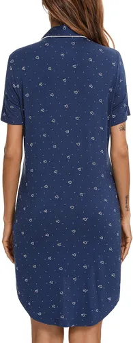 Vista 80 de Samring Camisón de pijama para mujer, manga corta/larga, con botones, camisón para dormir, camisón para novio, talla XXL