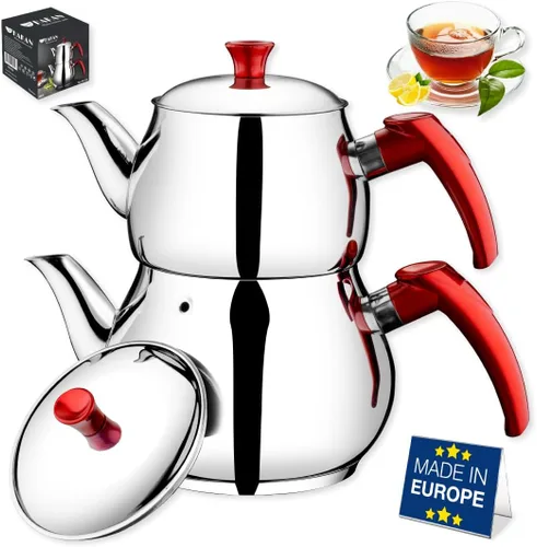 Vista 11 de Hakan Juego de tetera Maxi Double Bondy de acero inoxidable de 3.2 L, 107 onzas, con tapa doble autocolador, juego de tetera estilo samovar turco