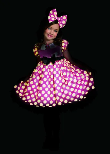Vista 2 de Disfraz de la casa de Mickey Mouse, vestido de Minnie que brilla en la oscuridad con puntos, RosadoBlanco