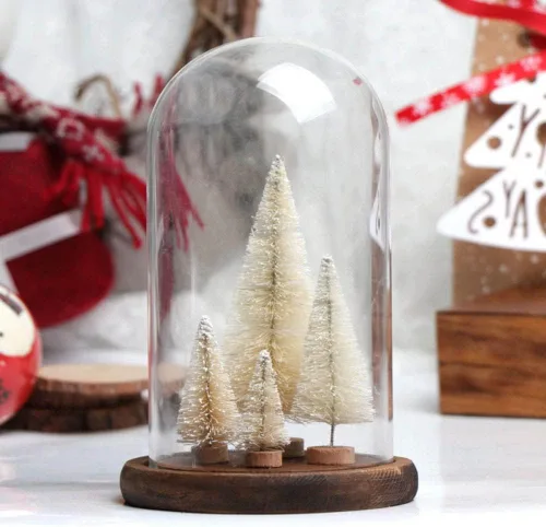 Vista 5 de 8 piezas de mini árboles de Navidad artificiales, cepillo de botella falso, árboles pequeños de pino esmerilado con base de madera, adornos de mesa