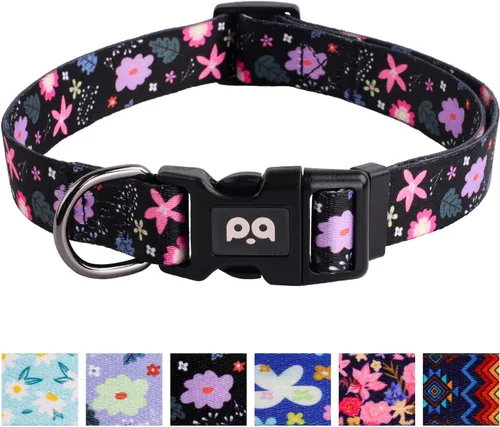 Vista 21 de Collar de perro suave ajustable: estampado de flores rosadas, multicolor, lindos patrones para mascotas, talla XS, pequeña, mediana y grande