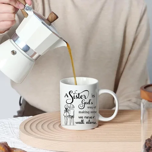 Vista 4 de Taza de café divertida de 11 onzas para regalar a la hermana, taza de té de cerámica para mujeres, regalo perfecto para el día de la madre, Navidad