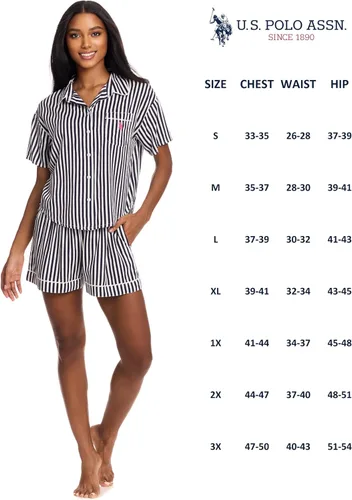 Vista 6 de U.S. Polo Assn. Pijama de verano para mujer, conjunto de camiseta de manga corta con botones y pantalones cortos de pijama, conjuntos de descanso