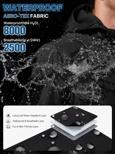 Vista 2 de FREE SOLDIER Chaqueta ligera con capucha impermeable para hombre, con forro polar, para invierno, con capucha, resistente al agua, para senderismo