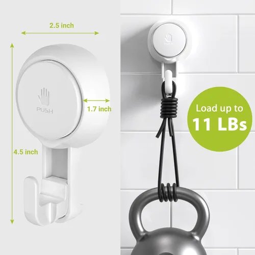 Vista 2 de Elegear Ganchos de ducha resistentes (paquete de 2) – Ganchos de succión al vacío impermeables y reutilizables para baño, cocina