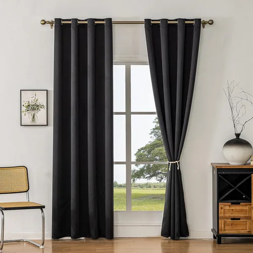 Vista 9 de Cortinas opacas con aislamiento térmico y ojales para dormitorio y sala de estar, 2 paneles, 52 pulgadas de ancho x 63 pulgadas de largo, textura
