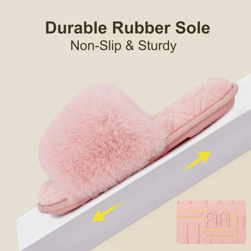 Vista 6 de LongBay Pantuflas de espuma viscoelástica de piel sintética para mujer, cómodas y planas, con puntera abierta, cómodas sandalias de casa