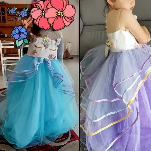 Vista 3 de TTYAOVO Vestido largo de tul de princesa para niña disfraz de unicornio con flores