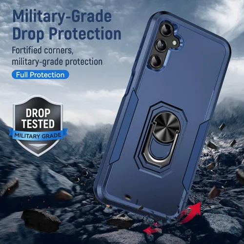 Vista 4 de Funda para Samsung Galaxy A14 5G con anillo de soporte, resistente protección de grado militar a prueba de golpes para Galaxy A14 5G funda de marino