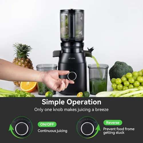Vista 2 de Máquinas exprimidoras, exprimidor de prensa en frío con canal de alimentación grande de 4.3 pulgadas para frutas y verduras enteras, máquina Negro