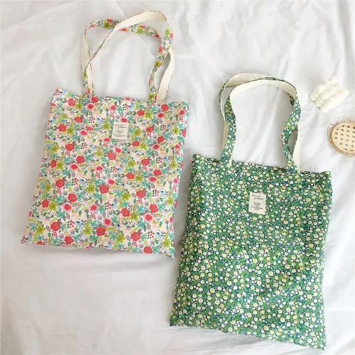 Vista 6 de Floral Canvas Tote Bag Double-Sided Printed Cloth Cotton Tote Floral Shoulder Bags for Beach Travel Shopping Grocery