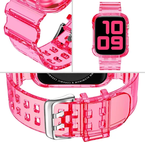 Vista 92 de DABAOZA - Correa transparente compatible con Apple Watch con estuche protector, correa deportiva de TPU con brillo para mujeres y hombres