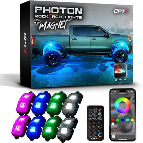 Vista 10 de OPT7 Photon RGB LED luces magnéticas con aplicación Bluetooth y control remoto, marco de aluminio de 4 vainas, kit de bajo brillo de gran angular