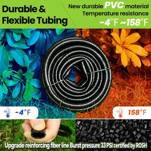 Vista 4 de Bonviee Tubo de riego de 1/2 pulgada con 4 paquetes de conectores de 6 vías, tubo de riego por goteo de 50 pies ideal para sistema de riego