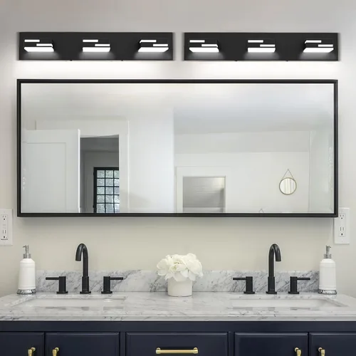 Vista 6 de Lámparas LED modernas para tocador de baño, 3 luces, 5CCT, regulables, luces de tocador negro mate para accesorios de iluminación de baño sobre