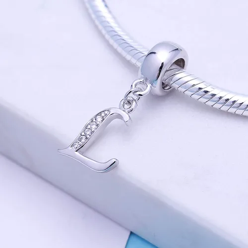 Vista 52 de ABUN Abalorio de plata de ley 925 con letra A a la Z, espaciador de inicial, con circonita cúbica transparete colgante, auténtica, para pulseras