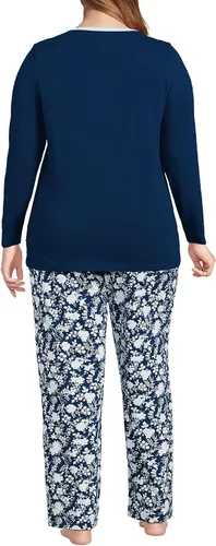 Vista 2 de Lands' End Women's Knit Pajama Set Long Sleeve T-Shirt and Pants