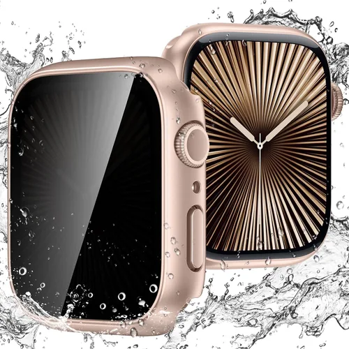 Vista 11 de Goton Funda impermeable con protector de pantalla para Apple Watch, película de vidrio templado antiespía para iWatch, carcasa de policarbonato