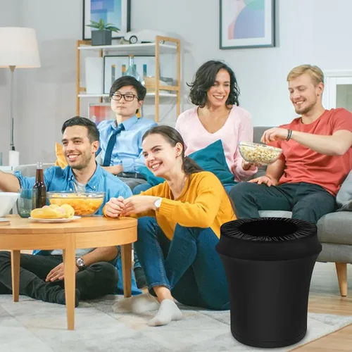 Vista 6 de Rainmae 6 fundas elásticas de elastano para botes de basura de 32 galones, color negro de primera calidad, para exteriores, cubierta ajustable