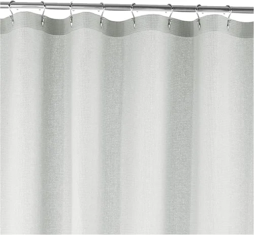 Vista 2 de Amazon Aware Cortina de ducha con tejido de gofre, 50% poliéster reciclado/50% algodón Bci, gris claro, 72 x 72 pulgadas